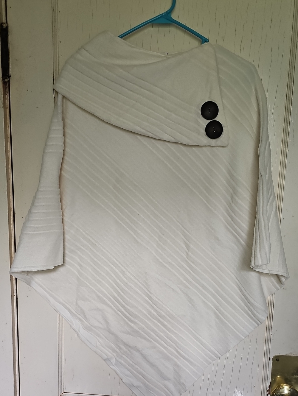 White Quilted Poncho with Button Detail